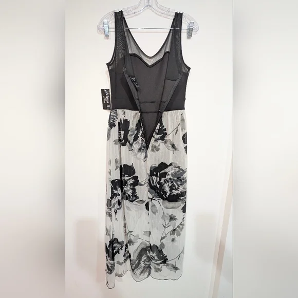 NWT Alexa B Nites Black and White Floral Mini Dress With Wrap Skirt, Size 4 - Picture 4 of 8